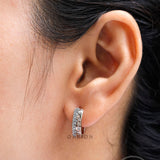 Scattered Diamond Hoop Earrings, Confetti Diamond Earrings, Unique Flush Set Lab Grown Diamond Earrings, Solid Gold Huggie Hoop Earrings