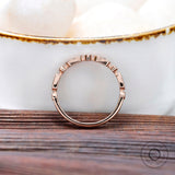 Vintage Moissanite Wedding Band, Dainty Half Eternity Band, 14K Rose Gold Milgrain Ring, Art Deco Round Moissanite Ring, Promise Ring