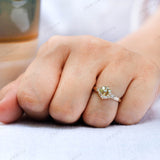 Champagne Moissanite Ring, Georgian Ring for Her, Unique Engagement Ring, Old Cut Three Stone Ring, Claw Prong Ring, Vintage Promise Ring