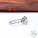 3 CT Old Mine Elongated Cushion GHI Moissanite Engagement Ring, White Gold Three Stone Ring, Baguettes Side Stone, Vintage Solitaire Ring