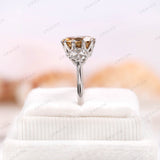 Old Cut Three Stone Ring, Oval OMC Champagne OEC Moissanite Side Stone Ring, Georgian Style Ring, Three Stone Vintage Ring, 14k Gold Ring