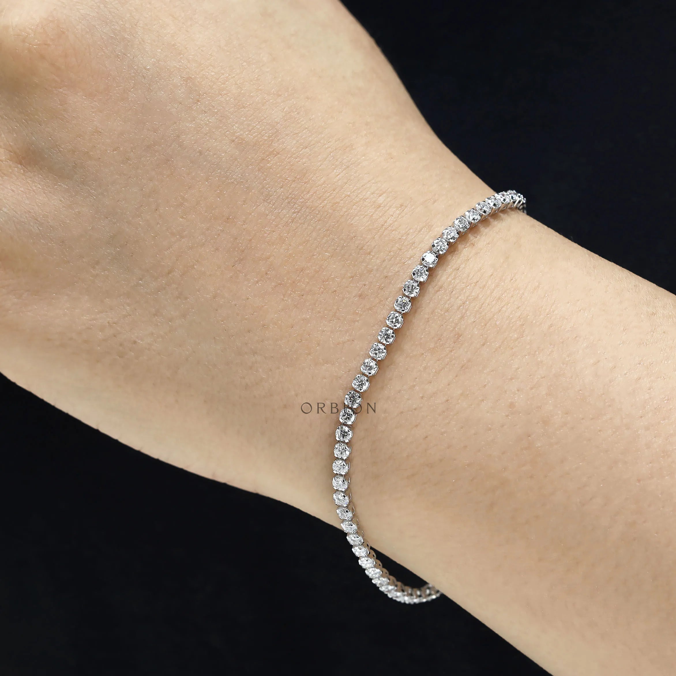 Elegant dainty diamond bracelet 2.40 mm, classic tennis design in 14k white gold