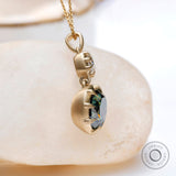 Two Stone Moissanite Pendant, Old Mine Cut Pendant, Gold Pendant, Oval Dark Green Stone Pendant, Closed Bezel Pendant, Georgian Jewelry