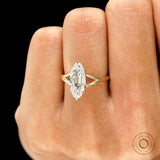 Antique Moval Lab Grown Diamond Solitaire Engagement Ring, Dual Tone Split Shank Ring in 14k Gold, Euro Shank Wedding Ring, Elongated Oval