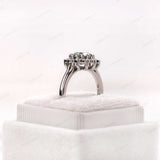 OEC Blue Green Moissanite Ring, Halo Bezel Set Ring, Cluster Wedding Ring, Floral Statement Ring, Antique Floral Ring, Art Deco Gold Ring