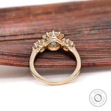 Three Stone Champagne Moissanite Vintage Engagement Ring OEC Georgian Three Stone Ring Antique Old Cut 3 Stone Ring 14k Yellow Gold