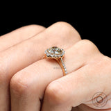 Round Champagne Halo Moissanite Engagement Ring Unique Cathedral Shank Ring Diamond Substitute Promise Ring Unique Wedding Ring