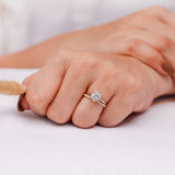 Round Hearts and Arrows Cut Lab Grown Diamond Ring Set IGI Certified Solitaire Hexagon Cathedral Ring With Matching Bubble Band 14k Gold