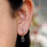 Dark Green Emerald Cut Moissanite Huggie Hoop Earrings, Solid Gold Hoop Earrings, Dainty Dangle Drop Earrings, Earrings For Young Girl