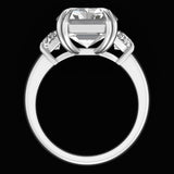 Emerald Shaped Krupp Cut Moissanite Engagement Ring, 14K White Gold Ring With Step Trapezoids, Three Stone Ring, Solitaire Ring