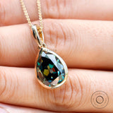 Pear Shaped Dark Green Moissanite Pendant, Old Mine Cut Pendant, Bezel Set Teardrop Pendant, Solid Gold Pendant, Statement Jewelry