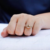 Vintage Three Stone Moissanite Engagement Ring OMC Georgian Style Champagne Color Unique Moissanite Ring Antique Inspired Ring 14k Gold