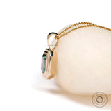 Blue Green Emerald Cut Moissanite Double Bezel Pendant, 14k Solid Yellow Gold Pendant Charm, Glossy Finish Chunky Pendant, Wedding Pendant