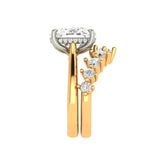 Antique Cut Lab Diamond/Moissanite Wedding Ring Set in Two Tone 18k Gold Tulip Set Hidden Halo Engagement Ring With Curved Euro Shank Band