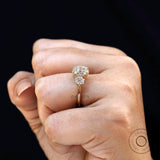 Georgian Inspired Moissanite Engagement Ring - Vintage Elegance in Yellow Gold, Three stone Moissanite Ring, Handmade Ring, Promise Ring