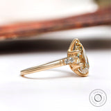 3 TCW OMC Pear Light Champagne Moissanite Vintage Ring, Fine Matte Finish Art Deco Georgian Ring for Her, Unique Pear Engagement Ring