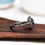 Rose Cut Blue Green Moissanite Engagement Ring Art Deco Oval Moissanite Halo Ring Statement Ring For Women Color Stone Rings Wedding Rings