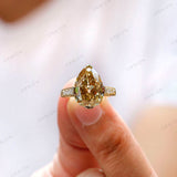 Vintage Glamour: Antique Style 6ct Pear Moissanite Teardrop Ring with Champagne Sparkle, Engagement Ring with Old Mine Cut, Gift For Her