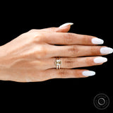 Top hand view elongated cushion champagne moissanite ring gold