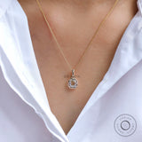 Worn view Georgian old mine moissanite pendant on neckline