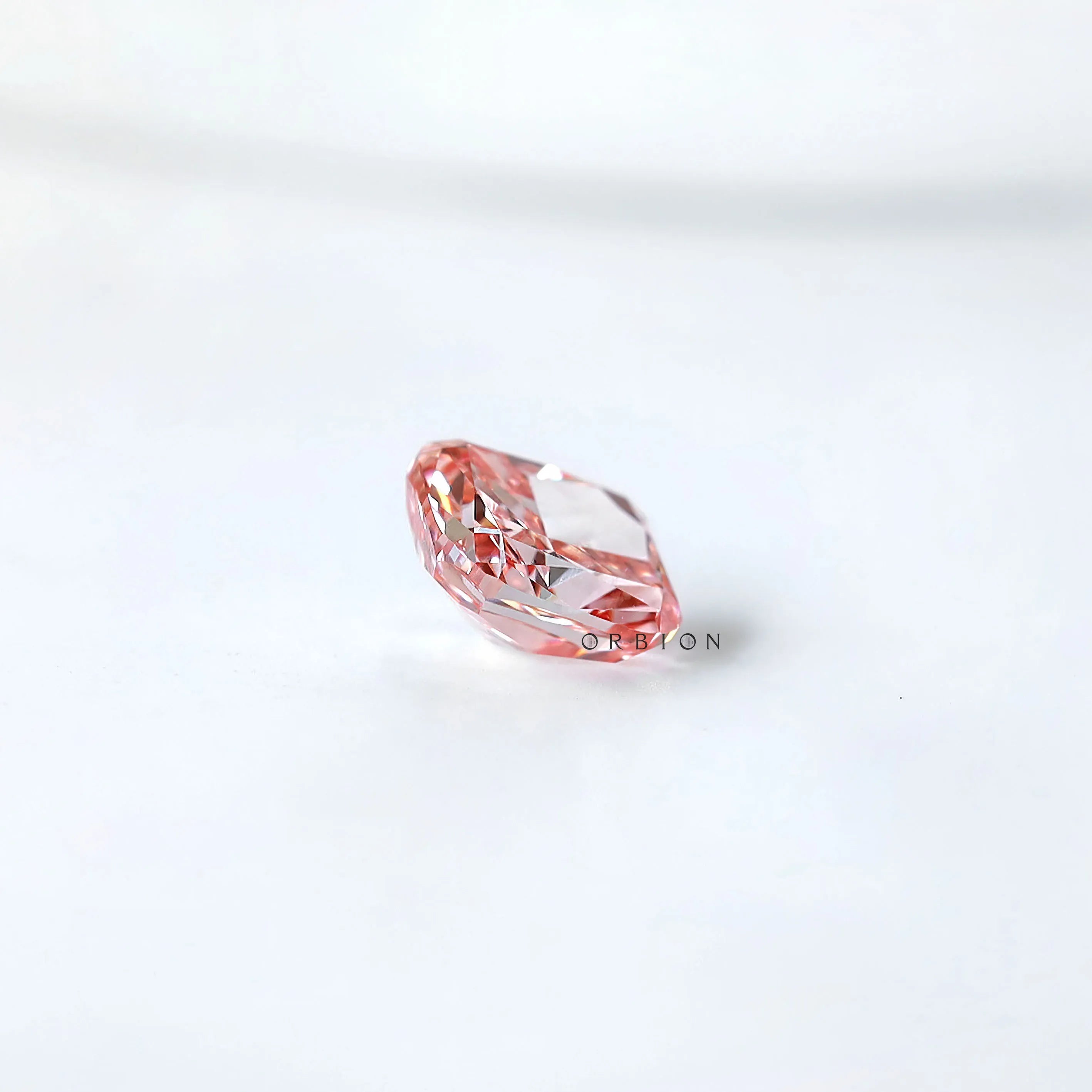 Bottom view of fancy vivid pink cushion lab diamond