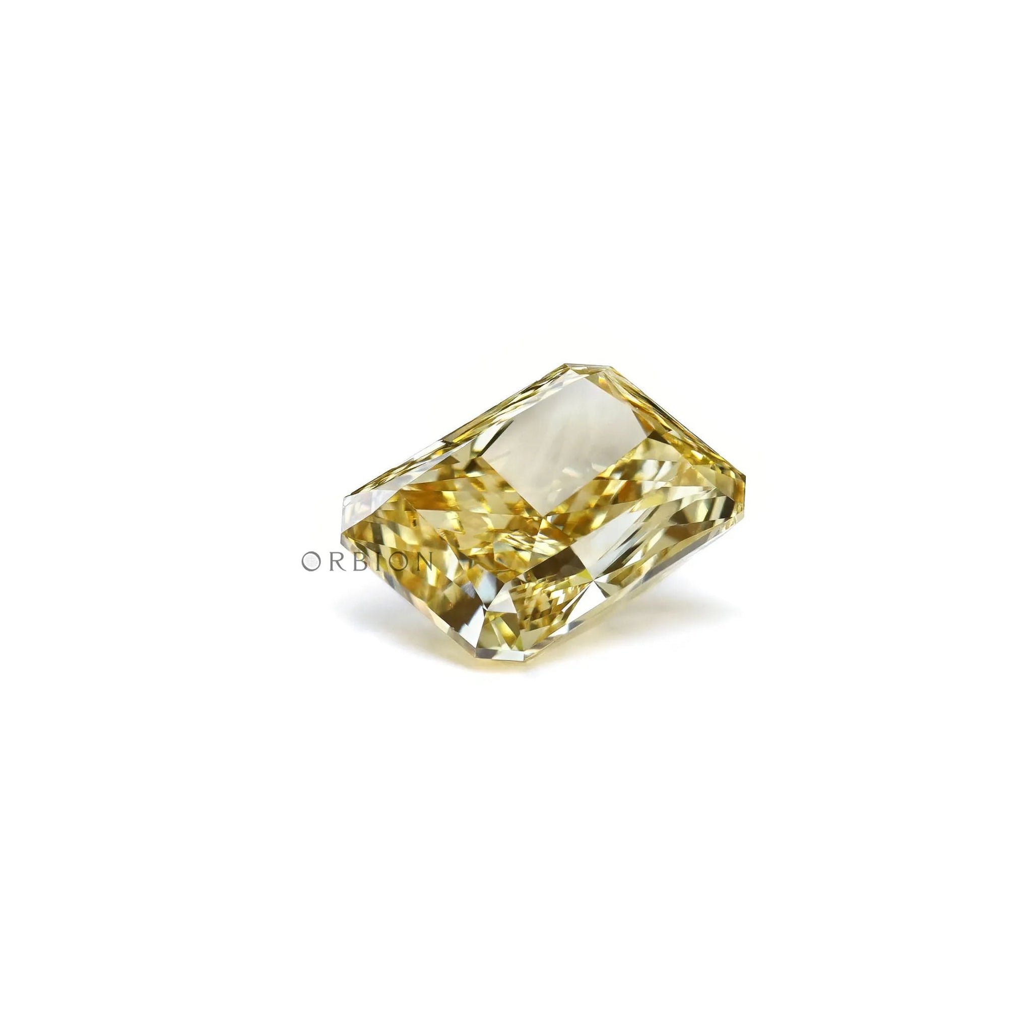 Fancy yellow radiant lab diamond bottom profile view