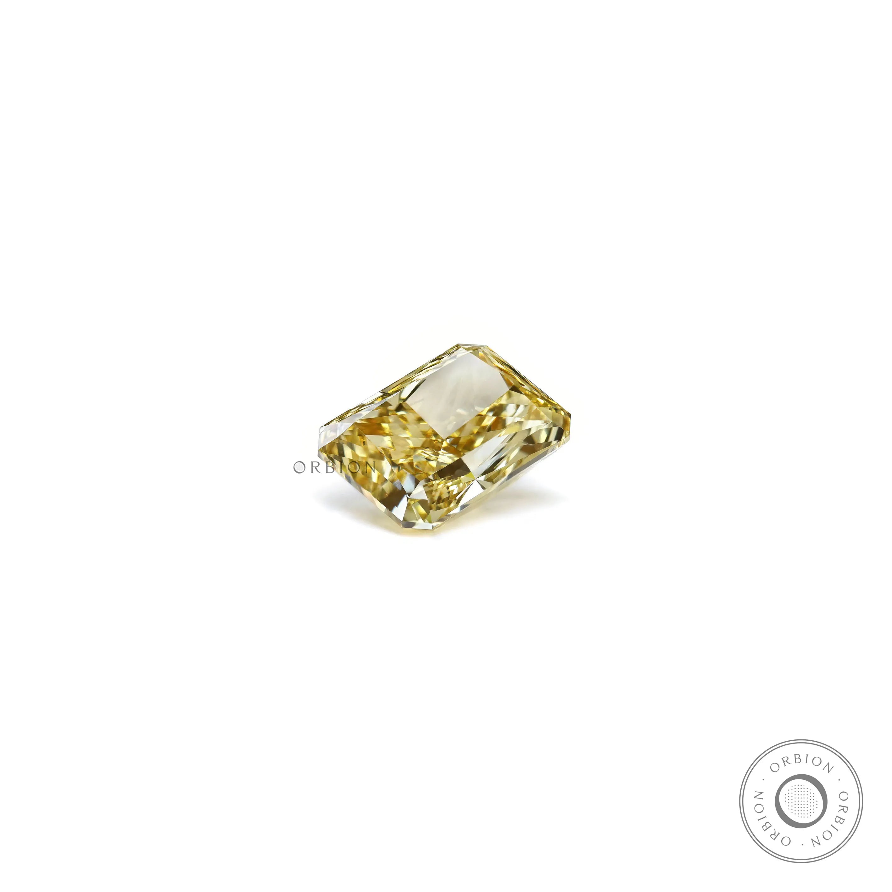 Fancy yellow radiant lab diamond bottom profile view
