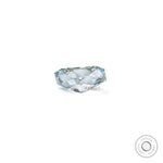 Blue radiant lab diamond resting in horizontal bottom view