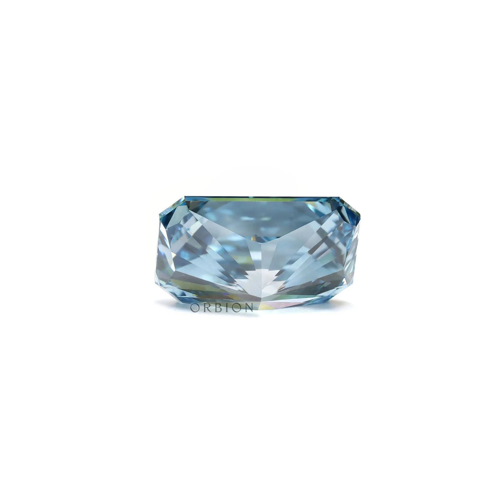 Bottom view of fancy vivid blue radiant lab diamond