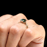 2.94 Ct Blue Green Old Mine Cut Oval Moissanite Ring, Edwardian Style Milgrain Engagement Ring, Art Deco Ring For Women, Triple Prong Set