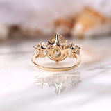 Three Stone Pear Champagne Moissanite Engagement Ring 3 Stone Vintage Ring Georgian Style Ring Solid Gold Color Stone Wedding Ring