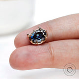 2.2 CT Oval Deep Blue Moissanite Pendant, East West Old Mine Cut Pendant, Closed Bezel Georgian Style Pendant, Double Loop Gold Pendant