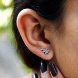 Contemporary Flying Angel Ear Stud, Angel Wing Earrings, Lab Grown Diamond Earrings, White Gold Stud, Dainty Stud Earrings, Leaf Earrings