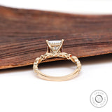 Princess Moissanite Ring, 1.5ct Moissanite Ring, Yellow Gold Art Deco Ring, Milgrain Engagement Ring, Claw Prong Ring, Promise Ring Women