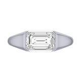 Emerald Cut Moissanite Signet Ring, Mens East West Ring, Mens Signet Ring, 14K Unplated White Gold Ring, Mens Bezel Moissanite Ring