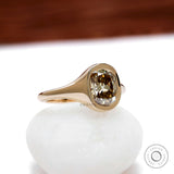 OMC Elongated Cushion Chunky Yellowish Champagne Moissanite Ring in 10K Yellow Gold Champagne Bezel Ring Modern Statement Ring