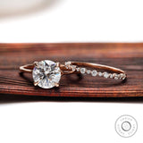 Round Brilliant Cut Moissanite Ring With Matching Band, Engagement Ring Set, Bridal Ring Set, Wedding Ring Set, Half Eternity Bubble Band