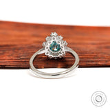 Pear Blue Green Moissanite Halo Ring, Cluster Engagement Ring, Old Mine Cut Ring, 14K Solid White Gold Ring, Teal Moissanite Cluster Ring
