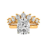 Antique Cut Lab Diamond/Moissanite Wedding Ring Set in Two Tone 18k Gold Tulip Set Hidden Halo Engagement Ring With Curved Euro Shank Band