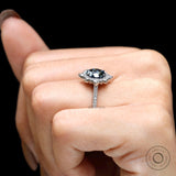 Round Grey Moissanite Halo Engagement Ring 14k White Gold Color Moissanite Ring Unique Cathedral Milgrain Wedding Anniversary Ring