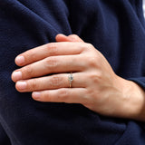 OMC Cushion Moissanite Engagement Ring, Old Cut Three Stone Ring, Dainty Three Stone Ring, Georgian Style Ring, Round Milgrain Side Stones