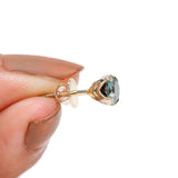 6 MM Old European Cut Blue-Green Moissanite Studs, Triple Claw Prong Studs, Tiny Vintage Style Statement Earrings, 14k Solid Yellow Gold