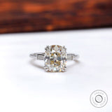 3 CT Old Mine Elongated Cushion GHI Moissanite Engagement Ring, White Gold Three Stone Ring, Baguettes Side Stone, Vintage Solitaire Ring