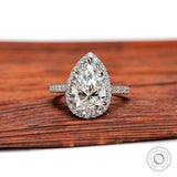 3 CT Pear Cut Lab Grown Diamond Halo Engagement Ring, 14k White Gold Solitaire Pear Ring, Teardrop Diamond Ring, 3 Carat Lab Diamond Ring
