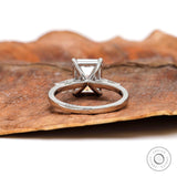 Exquisite Emerald Cut Moissanite Engagement Ring in 14k White Gold with Baguette Accents" , Step Cut Moissanite Ring