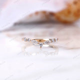 Marquise Cut Moissanite Curved Wedding Band, Half Eternity Band, Rose Gold Matching Band Diamond Stacking Ring, Unique V Shape Band