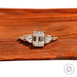 Three Stone Moissanite Engagement Ring Emerald Cut Moissanite Wedding Ring Solitaire Ring With Side Stones 14k Yellow Gold Multi Stone Ring