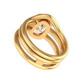 Champagne Shallow Old Mine Cut Moissanite Double Shank Ring With Matching Curved Band in 18k Yellow Gold, Wedding Ring Set