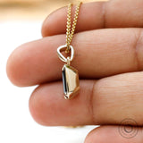 1.8 CT Emerald Cut Dark Green Black Moissanite Pendant, Solid Yellow Gold Basket Set Pendant, Glossy Finish Chunky Pendant, Dainty Pendant