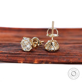 7 MM Old European Cut Off White Moissanite Stud Earrings, Classic Claw Prong Studs, Vintage Style Screw Back Gold Stud, Old Cut Earrings